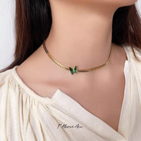 Thumbnail for Stainless Steel Gold Plated Enamel Butterfly Necklace - ArtGalleryZen