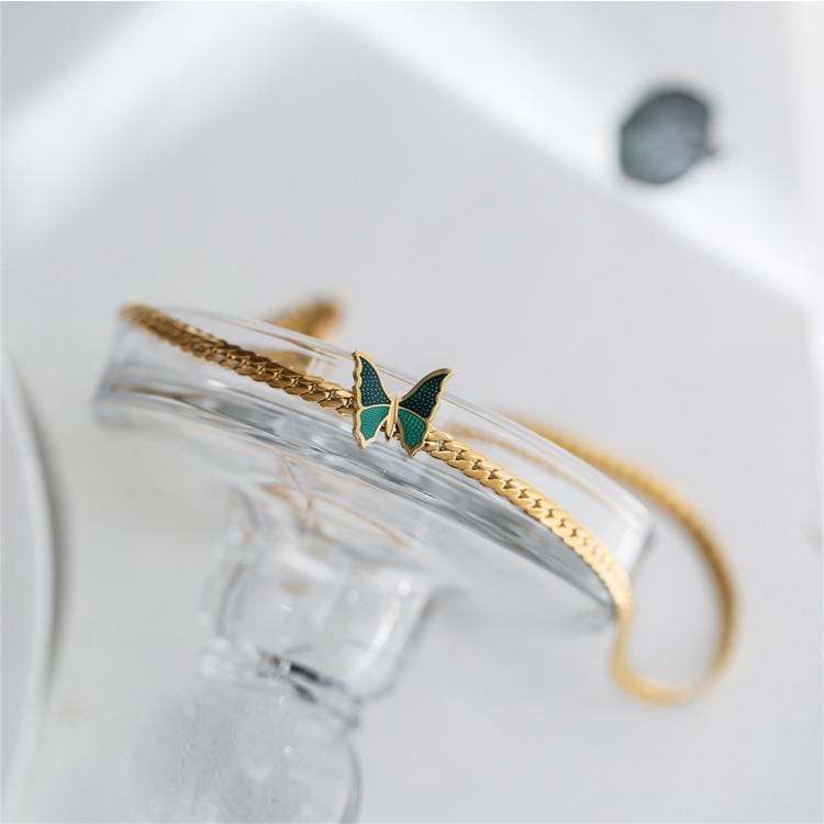 Stainless Steel Gold Plated Enamel Butterfly Necklace - ArtGalleryZen