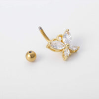 Thumbnail for Surgical Stainless Steel Gold Tone Crystal Butterfly Navel Ring - ArtGalleryZen