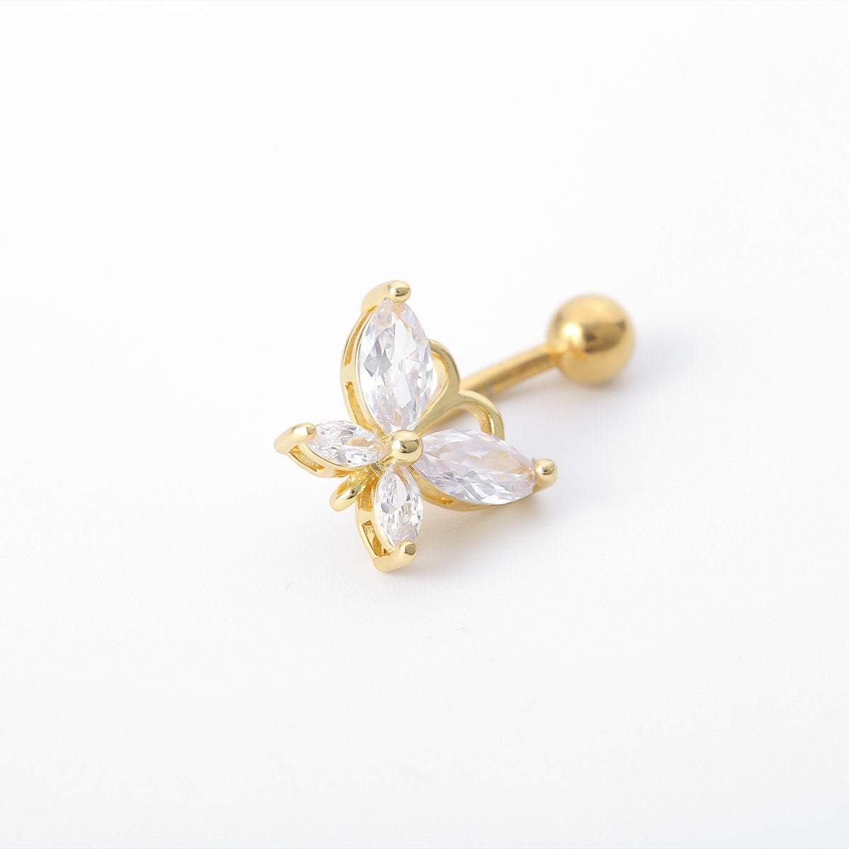 Surgical Stainless Steel Gold Tone Crystal Butterfly Navel Ring - ArtGalleryZen