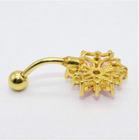 Thumbnail for Surgical Stainless Steel Pink Crystal Floral Piercing Barbell Navel Ring - ArtGalleryZen