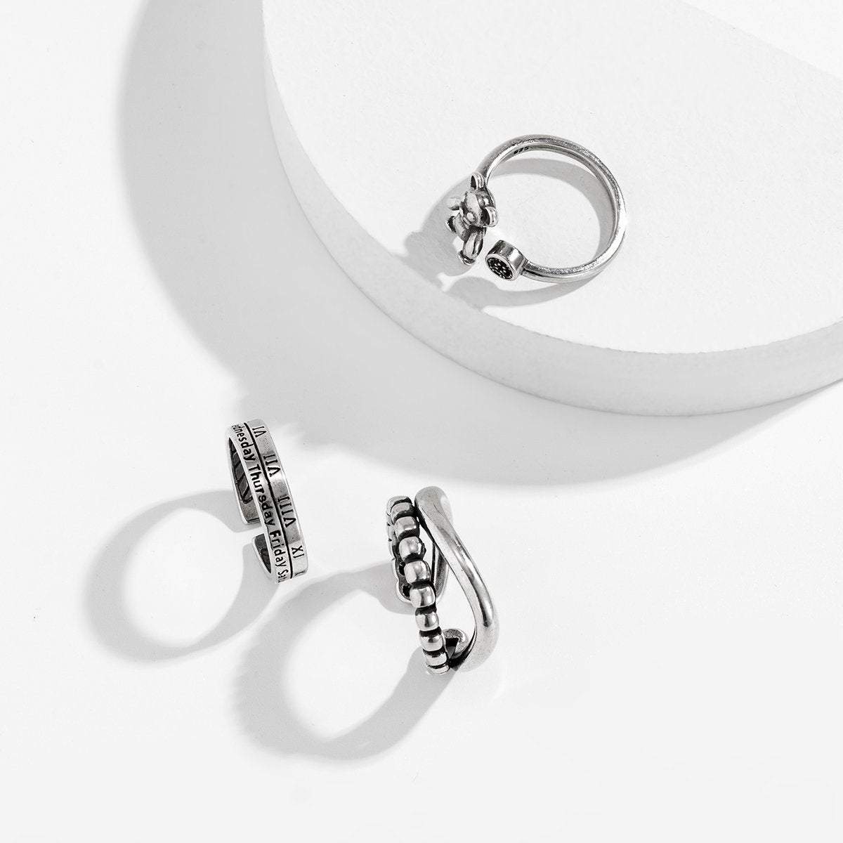Trendy 3 Pieces Silver Plated Teddy Ring Set - ArtGalleryZen