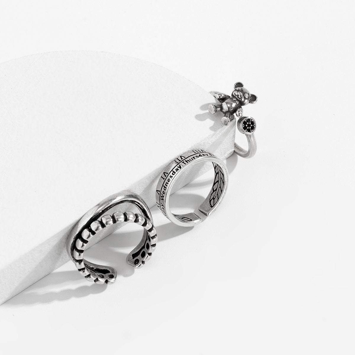 Trendy 3 Pieces Silver Plated Teddy Ring Set - ArtGalleryZen
