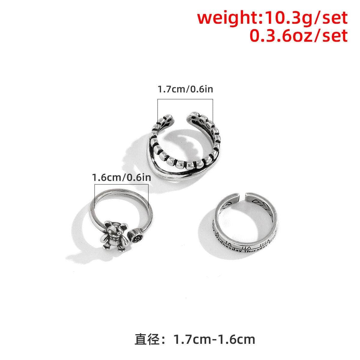 Trendy 3 Pieces Silver Plated Teddy Ring Set - ArtGalleryZen