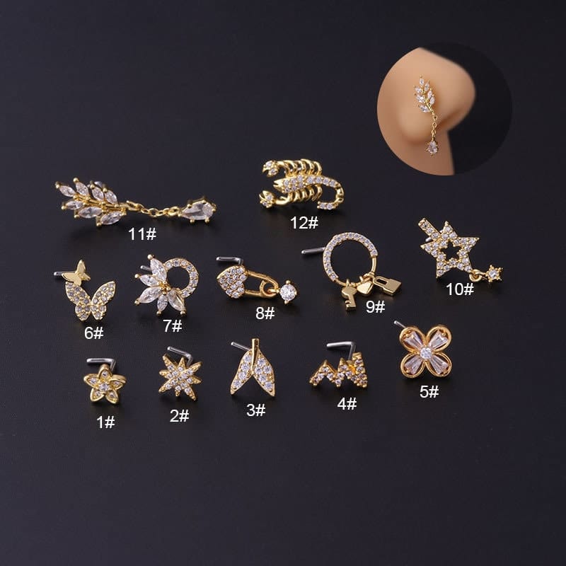 Trendy CZ Inlaid Surgical Steel Nose Piercing Nose Stud - ArtGalleryZen